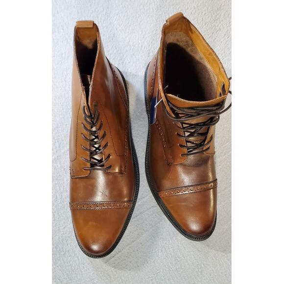 STAFFORD Men’s Brown Leather Cap Toe Lace-Up Ankle Boots Dress Casual main image 4